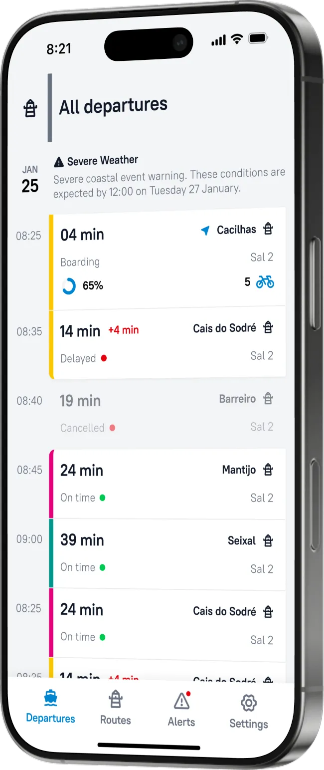 Ferry departures screen