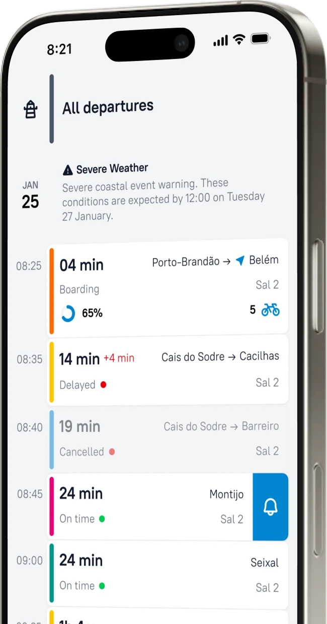 Ferry departures screen