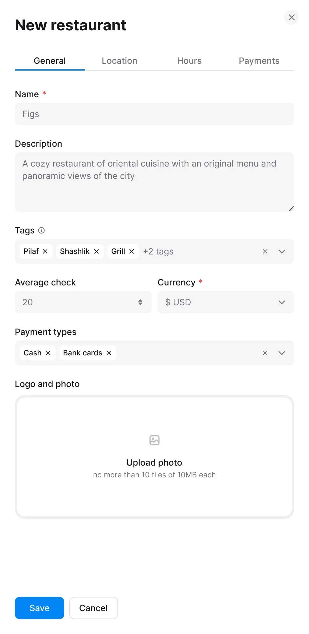 General settings tab mockup