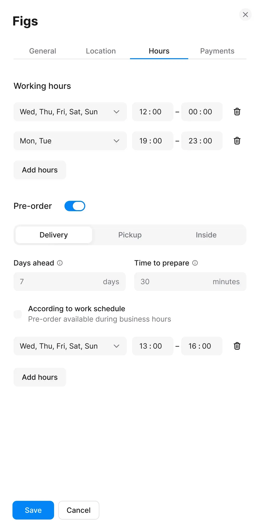 Optimized working hours design with multi-select dropdown