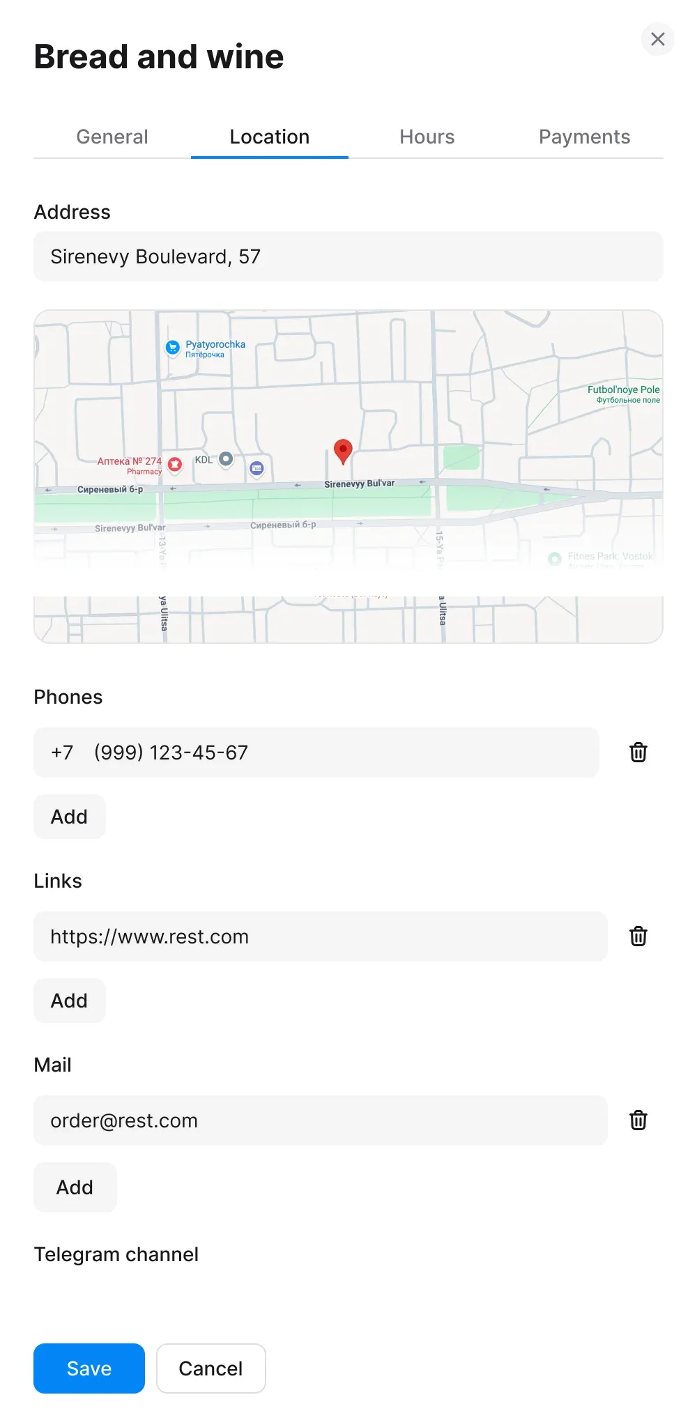 Location settings tab mockup
