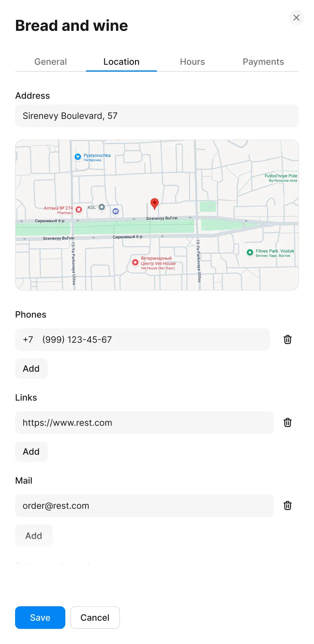 Location settings tab mockup