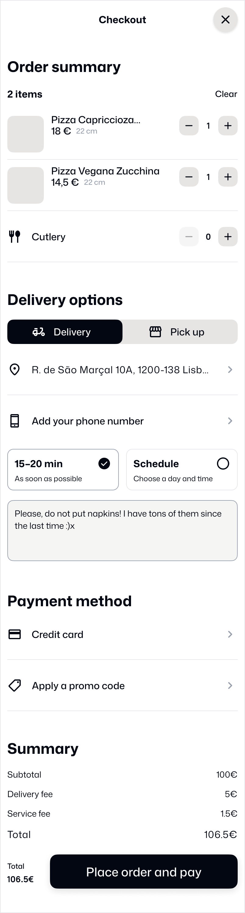 Checkout screen 1